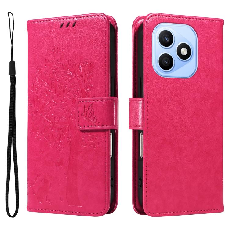 For Honor X8d 4G Global Tree & Cat Embossed Pattern Flip Leather Phone Case