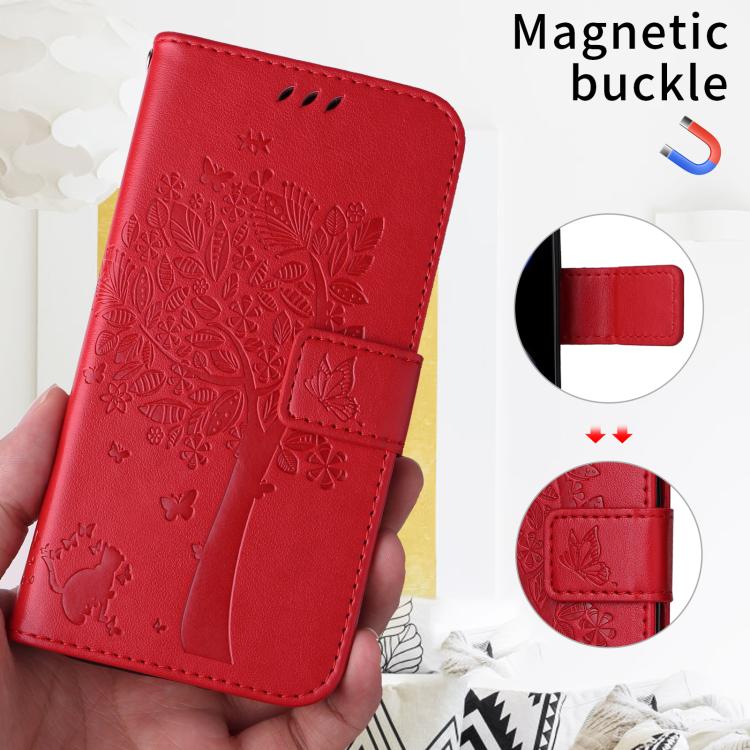 For Honor X8d 4G Global Tree & Cat Embossed Pattern Flip Leather Phone Case