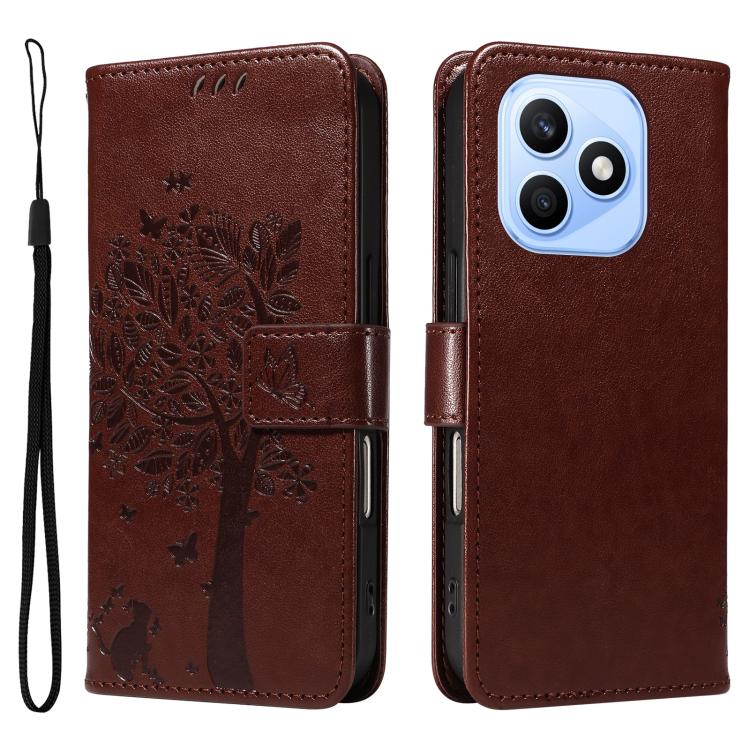 For Honor X8d 4G Global Tree & Cat Embossed Pattern Flip Leather Phone Case