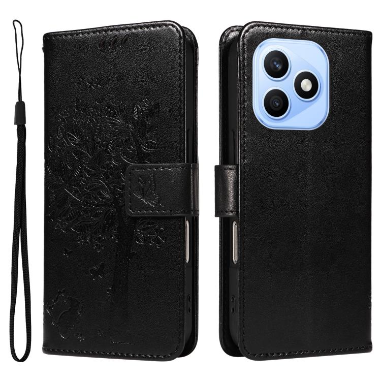 For Honor X8d 4G Global Tree & Cat Embossed Pattern Flip Leather Phone Case
