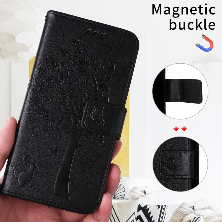 For Honor X8d 4G Global Tree & Cat Embossed Pattern Flip Leather Phone Case