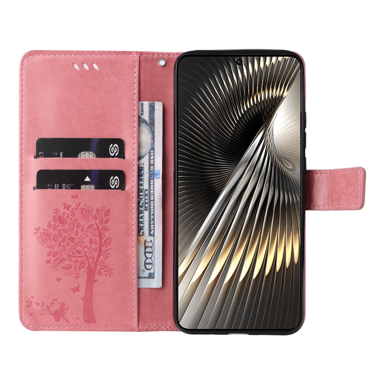 For Xiaomi Poco F6 Tree & Cat Embossed Pattern Flip Leather Phone Case