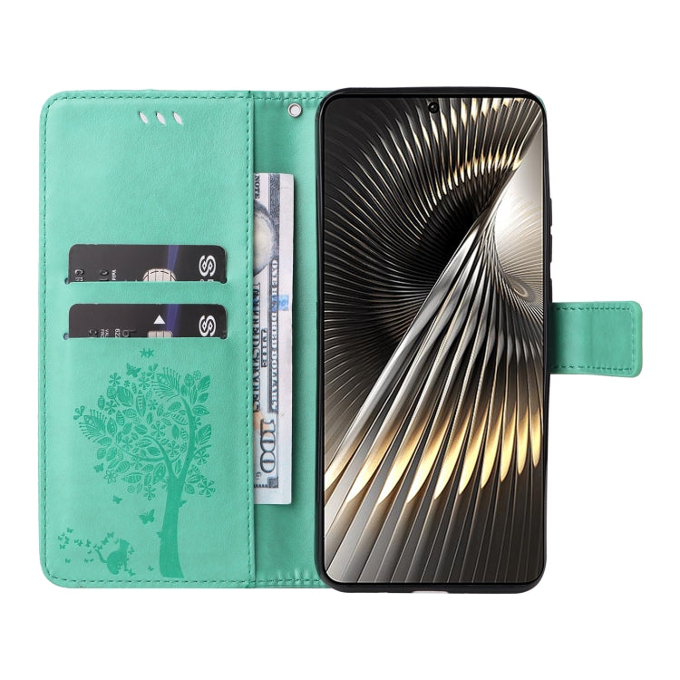 For Xiaomi Poco F6 Tree & Cat Embossed Pattern Flip Leather Phone Case