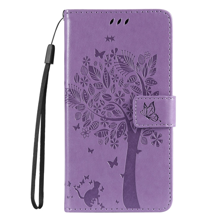 For Xiaomi Poco F6 Tree & Cat Embossed Pattern Flip Leather Phone Case