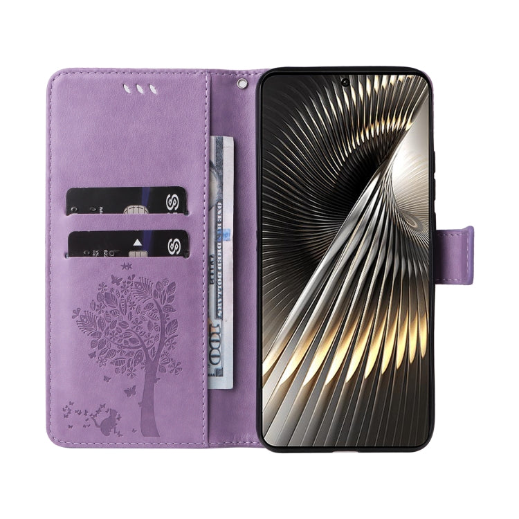 For Xiaomi Poco F6 Tree & Cat Embossed Pattern Flip Leather Phone Case