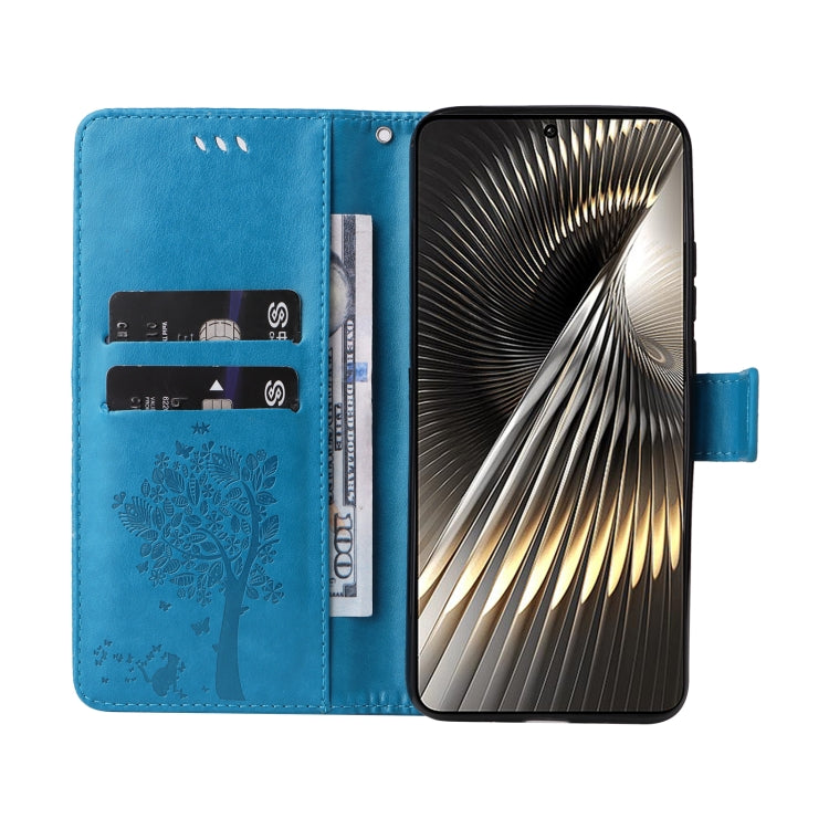 For Xiaomi Poco F6 Tree & Cat Embossed Pattern Flip Leather Phone Case