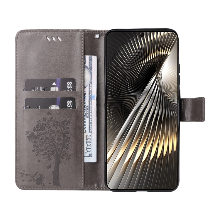 For Xiaomi Poco F6 Tree & Cat Embossed Pattern Flip Leather Phone Case