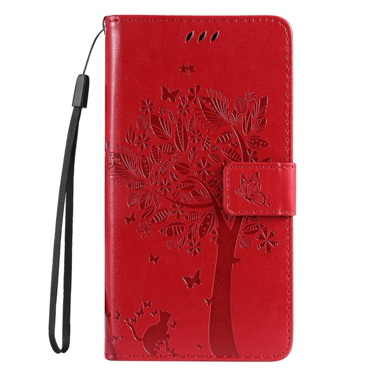 For Xiaomi Poco F6 Tree & Cat Embossed Pattern Flip Leather Phone Case