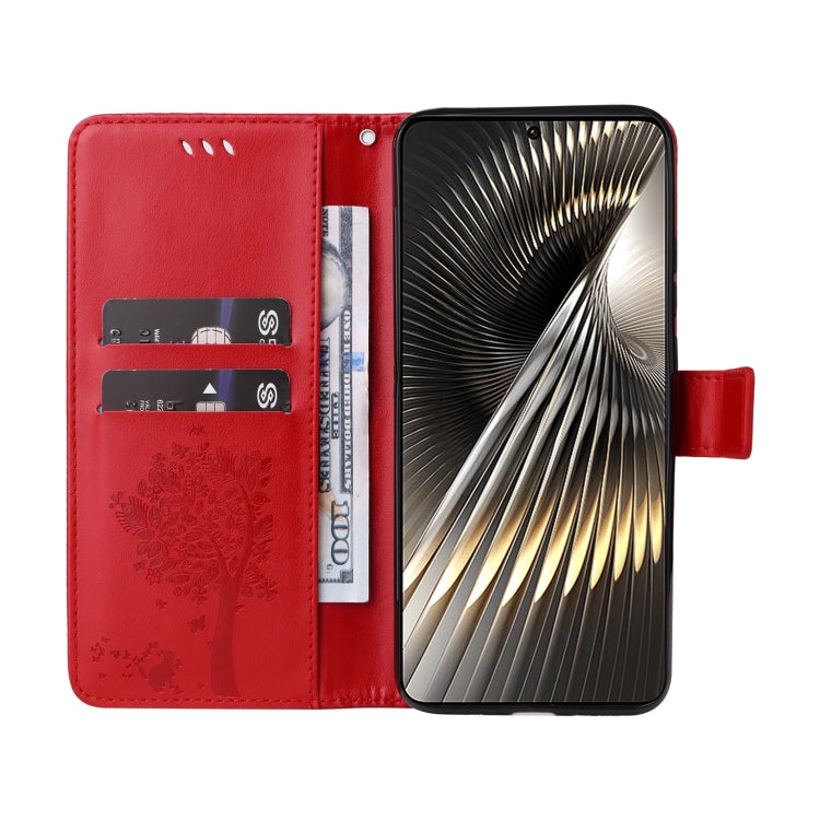 For Xiaomi Poco F6 Tree & Cat Embossed Pattern Flip Leather Phone Case