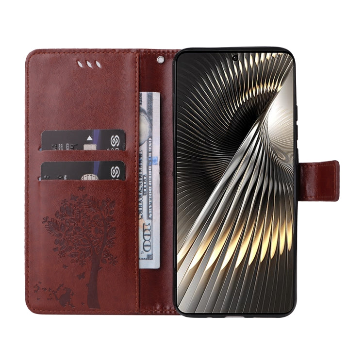 For Xiaomi Poco F6 Tree & Cat Embossed Pattern Flip Leather Phone Case