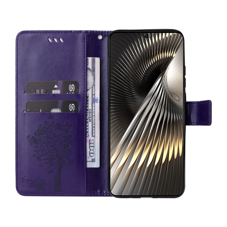 For Xiaomi Poco F6 Tree & Cat Embossed Pattern Flip Leather Phone Case