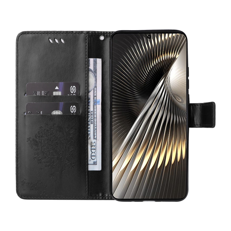 For Xiaomi Poco F6 Tree & Cat Embossed Pattern Flip Leather Phone Case