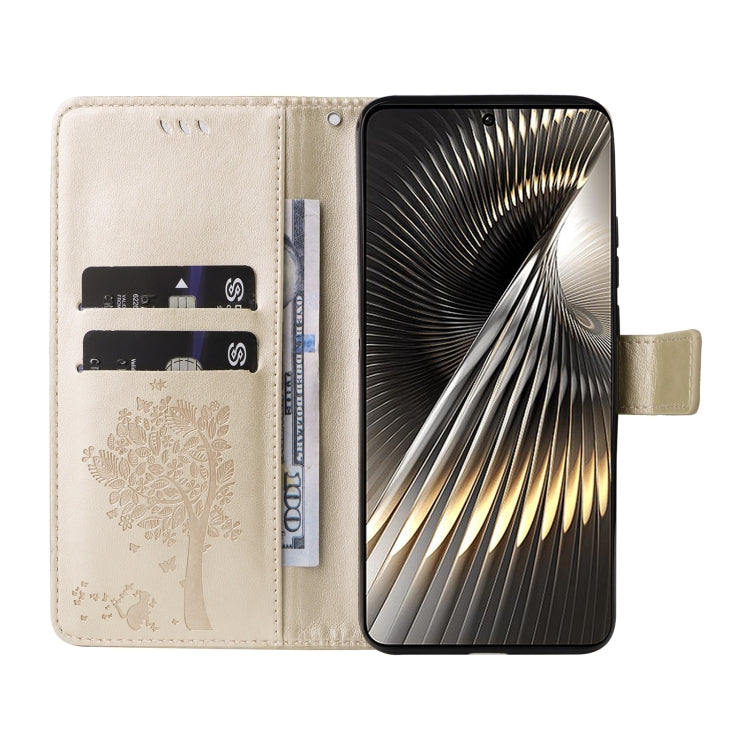 For Xiaomi Poco F6 Tree & Cat Embossed Pattern Flip Leather Phone Case