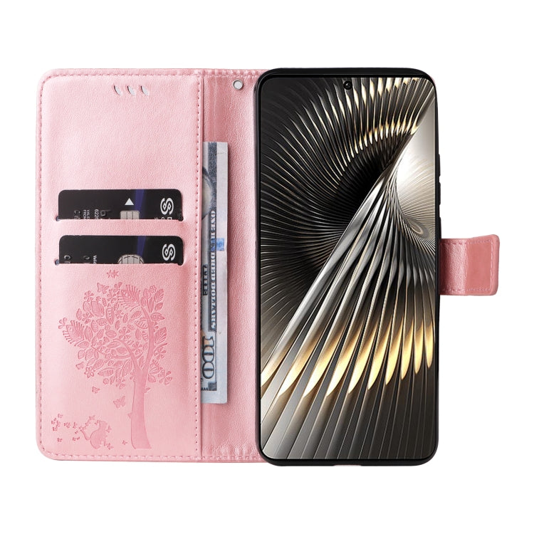 For Xiaomi Poco F6 Tree & Cat Embossed Pattern Flip Leather Phone Case