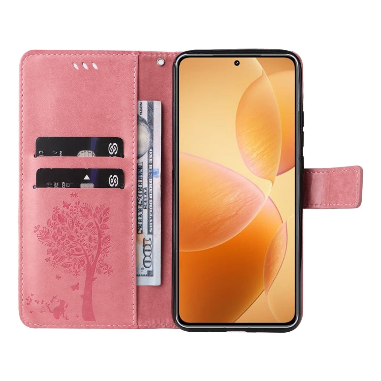For Xiaomi 14T Pro Tree & Cat Embossed Pattern Flip Leather Phone Case