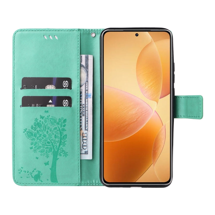 For Xiaomi 14T Pro Tree & Cat Embossed Pattern Flip Leather Phone Case