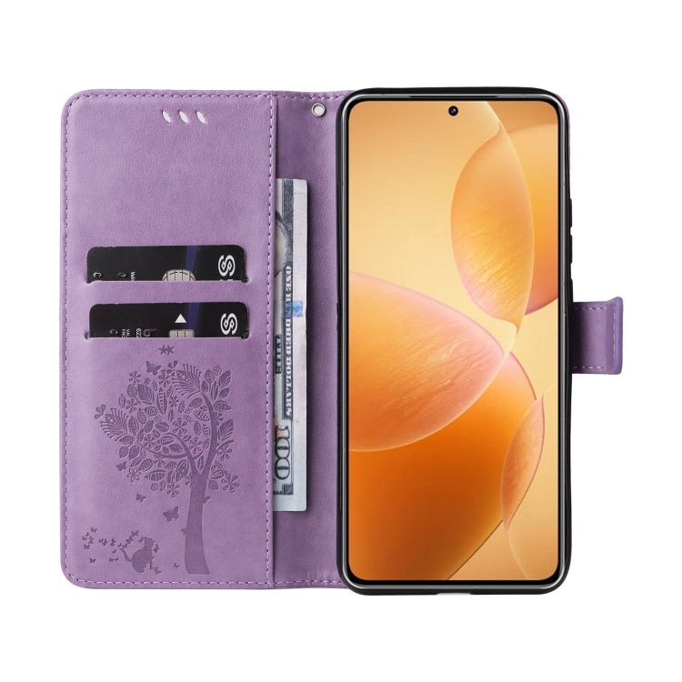 For Xiaomi 14T Pro Tree & Cat Embossed Pattern Flip Leather Phone Case