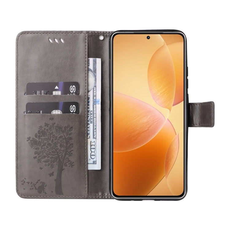 For Xiaomi 14T Pro Tree & Cat Embossed Pattern Flip Leather Phone Case