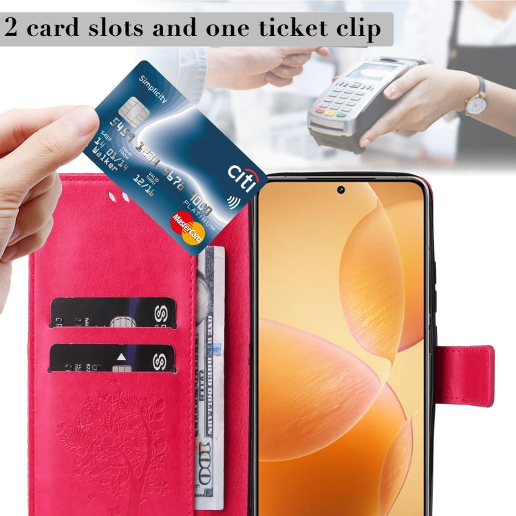 For Xiaomi 14T Pro Tree & Cat Embossed Pattern Flip Leather Phone Case