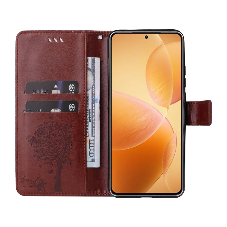 For Xiaomi 14T Pro Tree & Cat Embossed Pattern Flip Leather Phone Case