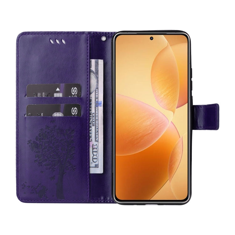 For Xiaomi 14T Pro Tree & Cat Embossed Pattern Flip Leather Phone Case
