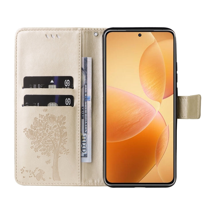 For Xiaomi 14T Pro Tree & Cat Embossed Pattern Flip Leather Phone Case