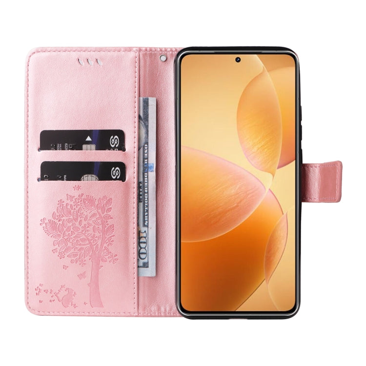 For Xiaomi 14T Pro Tree & Cat Embossed Pattern Flip Leather Phone Case