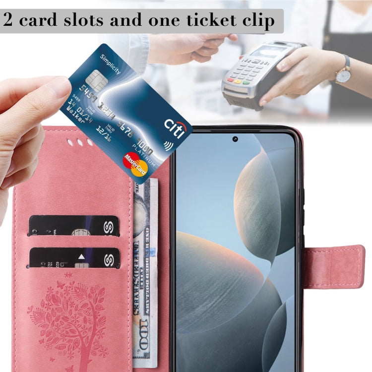 For Xiaomi 14T Tree & Cat Embossed Pattern Flip Leather Phone Case