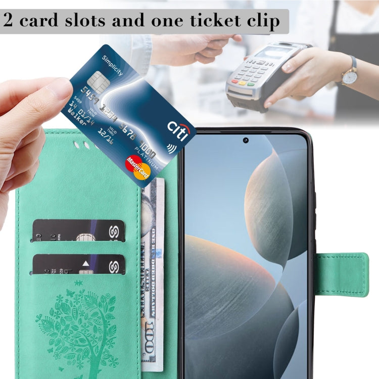 For Xiaomi 14T Tree & Cat Embossed Pattern Flip Leather Phone Case