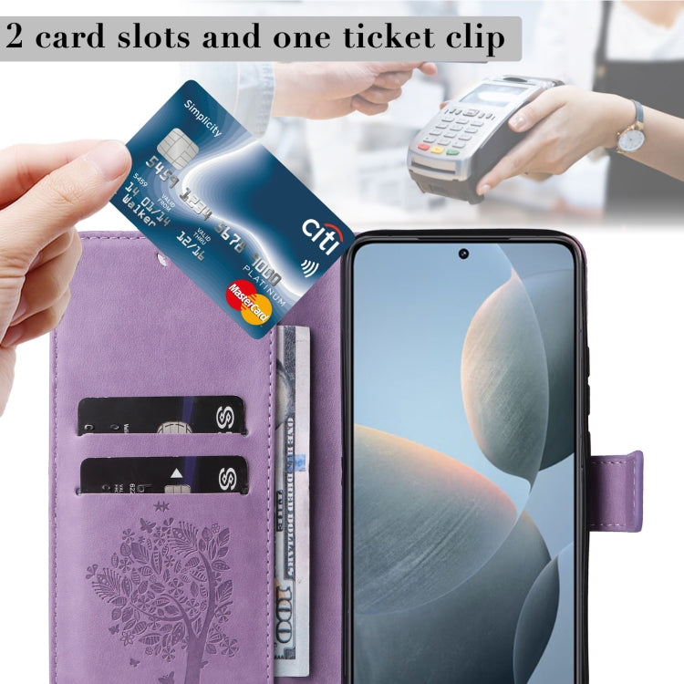 For Xiaomi 14T Tree & Cat Embossed Pattern Flip Leather Phone Case