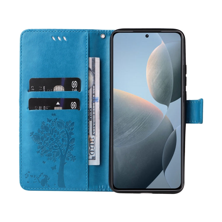 For Xiaomi 14T Tree & Cat Embossed Pattern Flip Leather Phone Case