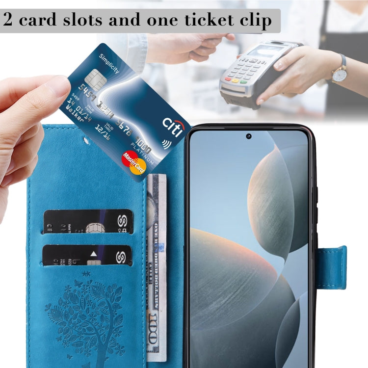 For Xiaomi 14T Tree & Cat Embossed Pattern Flip Leather Phone Case