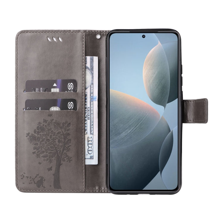 For Xiaomi 14T Tree & Cat Embossed Pattern Flip Leather Phone Case