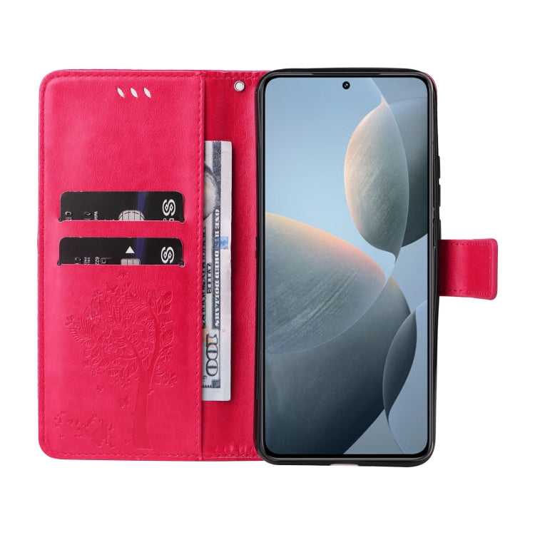 For Xiaomi 14T Tree & Cat Embossed Pattern Flip Leather Phone Case