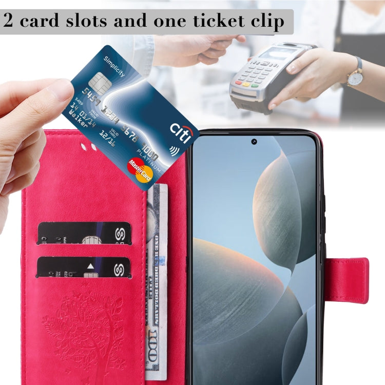 For Xiaomi 14T Tree & Cat Embossed Pattern Flip Leather Phone Case
