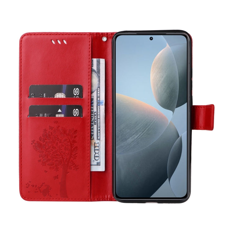 For Xiaomi 14T Tree & Cat Embossed Pattern Flip Leather Phone Case