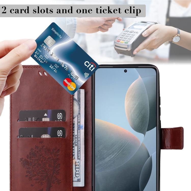 For Xiaomi 14T Tree & Cat Embossed Pattern Flip Leather Phone Case
