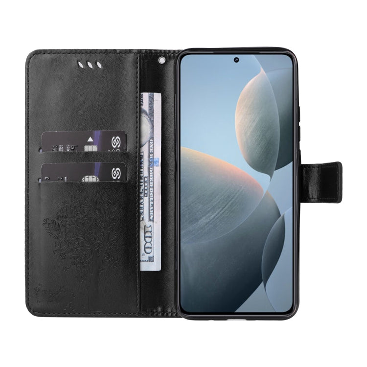 For Xiaomi 14T Tree & Cat Embossed Pattern Flip Leather Phone Case