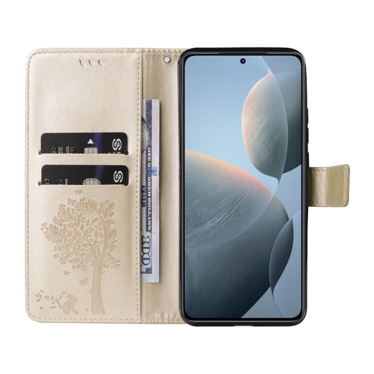 For Xiaomi 14T Tree & Cat Embossed Pattern Flip Leather Phone Case
