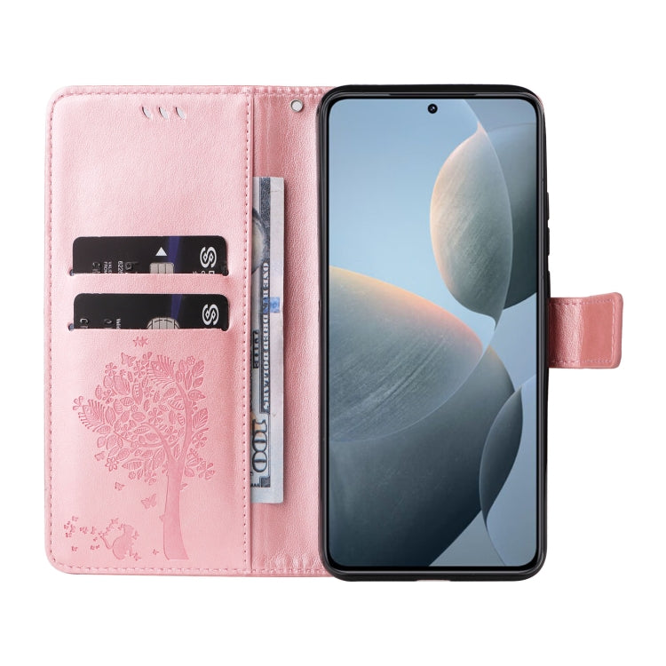 For Xiaomi 14T Tree & Cat Embossed Pattern Flip Leather Phone Case