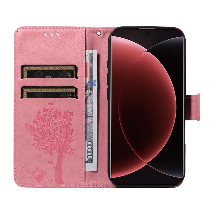 For Xiaomi 15 Ultra 5G Global Tree & Cat Embossed Pattern Flip Leather Phone Case