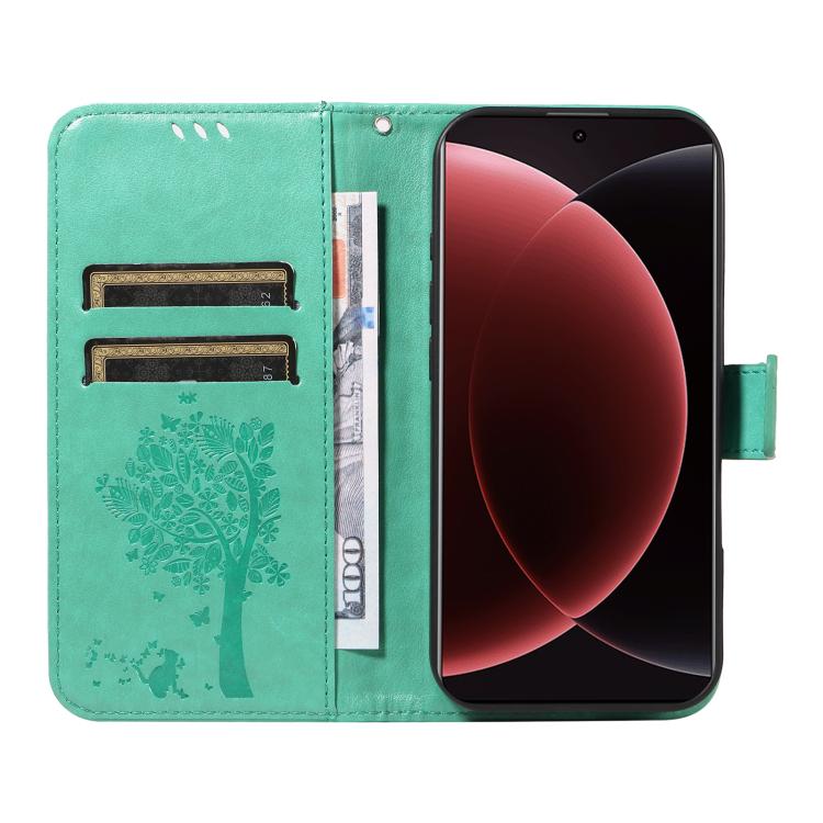 For Xiaomi 15 Ultra 5G Global Tree & Cat Embossed Pattern Flip Leather Phone Case