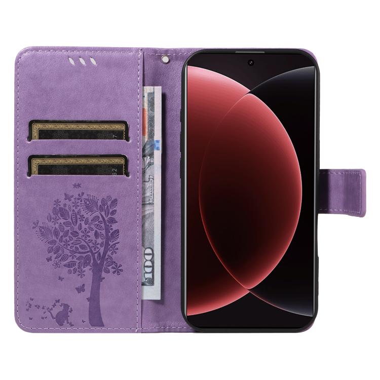 For Xiaomi 15 Ultra 5G Global Tree & Cat Embossed Pattern Flip Leather Phone Case