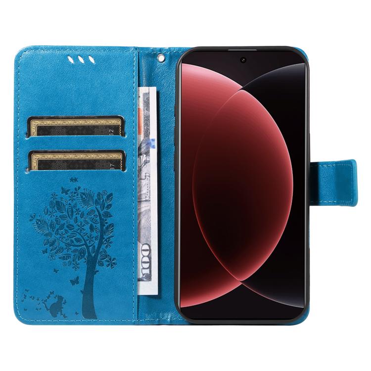 For Xiaomi 15 Ultra 5G Global Tree & Cat Embossed Pattern Flip Leather Phone Case