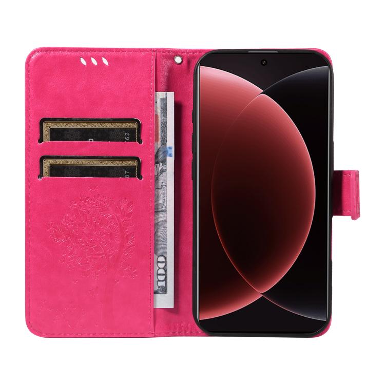 For Xiaomi 15 Ultra 5G Global Tree & Cat Embossed Pattern Flip Leather Phone Case