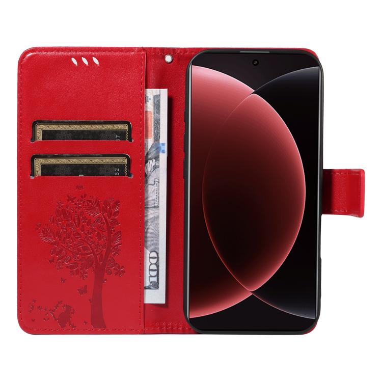 For Xiaomi 15 Ultra 5G Global Tree & Cat Embossed Pattern Flip Leather Phone Case