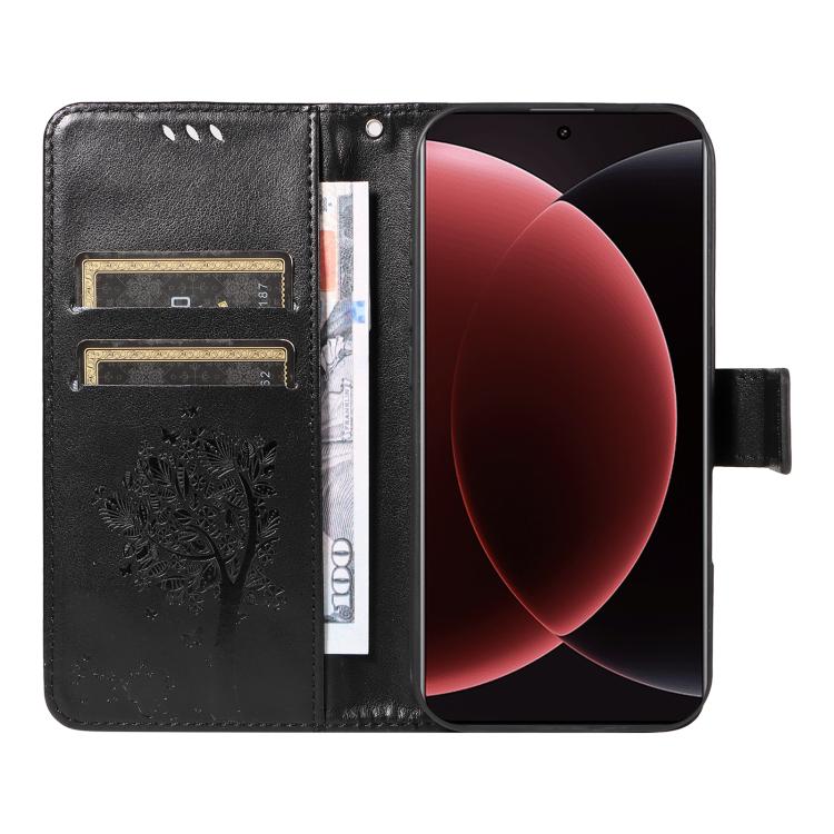For Xiaomi 15 Ultra 5G Global Tree & Cat Embossed Pattern Flip Leather Phone Case