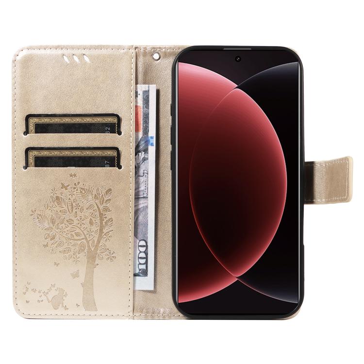 For Xiaomi 15 Ultra 5G Global Tree & Cat Embossed Pattern Flip Leather Phone Case