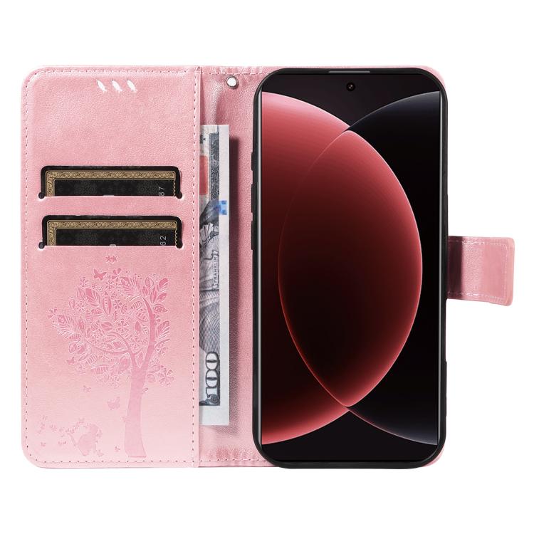For Xiaomi 15 Ultra 5G Global Tree & Cat Embossed Pattern Flip Leather Phone Case