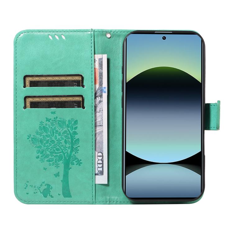For Xiaomi Poco M6 Pro 4G Global Tree & Cat Embossed Pattern Flip Leather Phone Case
